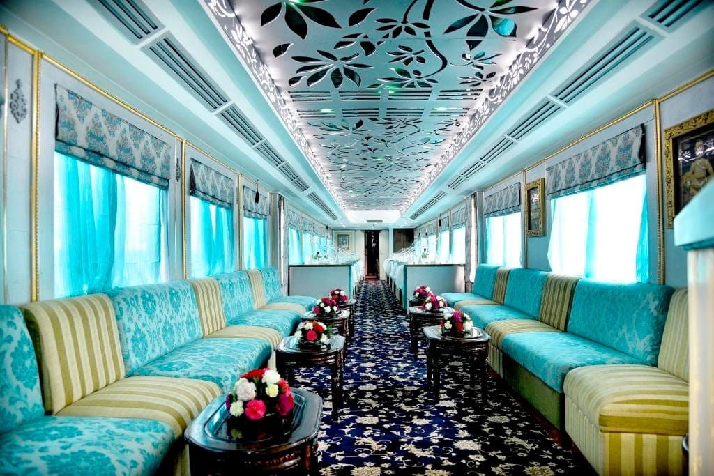 Onboard lounge seating aboard Palace on Wheels — blog and travel guides
